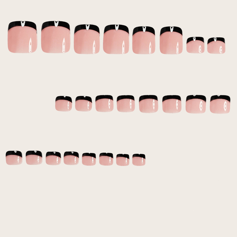 48Pcs Short Square Nude Black French Tip Press on Toe Nails Casual Daily Wear