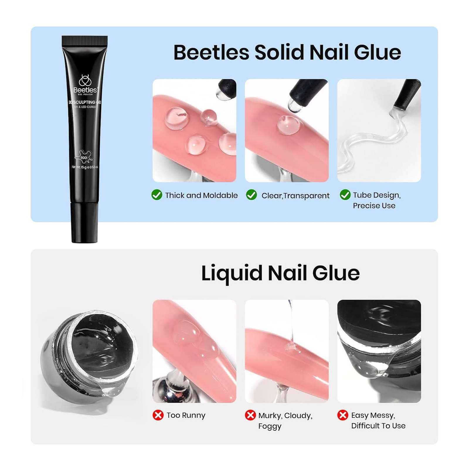 3D Nail Sculpting Gel Clear 15ml No Wipe UV Gel for Art, Raised Design