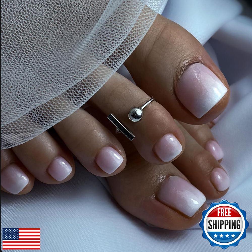 24Pcs Nude Pink French Tips Press on Toenails Gradient Short Toe Nail Tips Pr