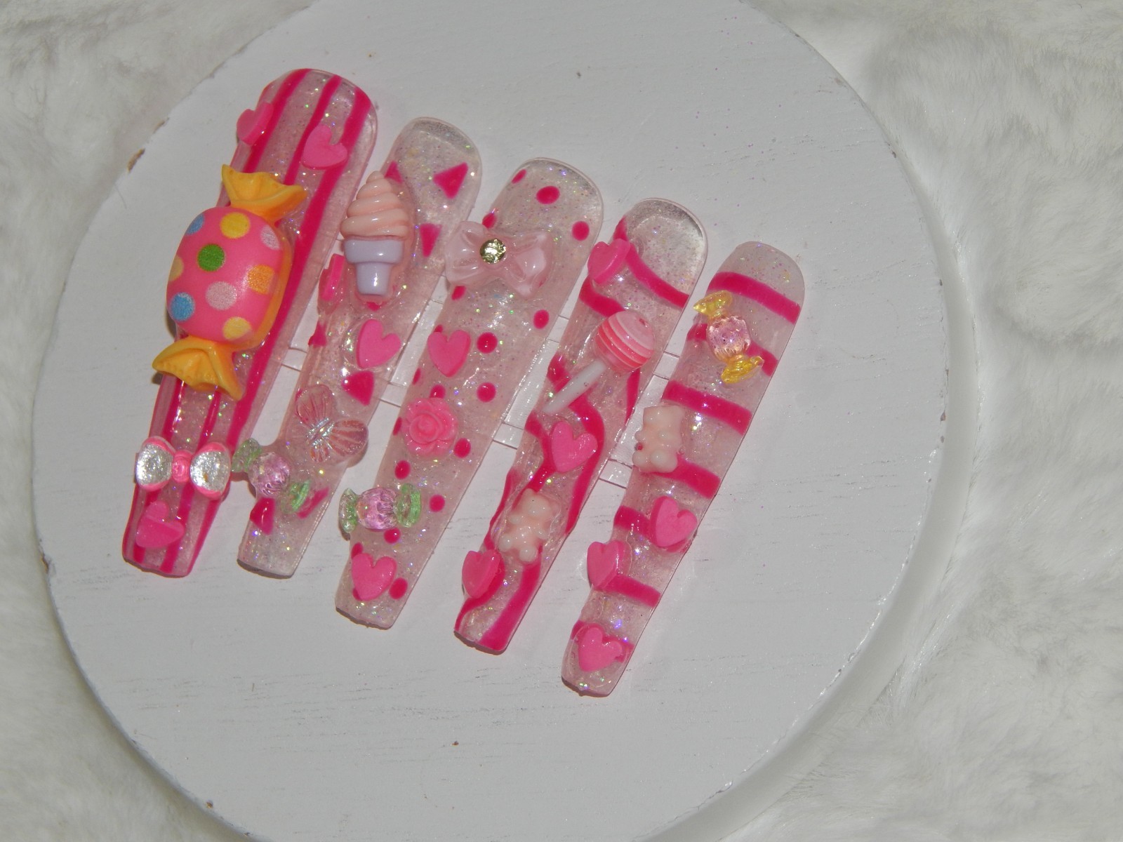 Luxury Handmade Press-On Nails I Reusable I Glowing In Candy I Coffin Shapel 3XL