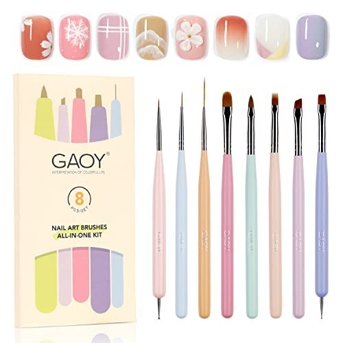 8 Piece Nail Art Brush Set for Detail Painting French Liner And Dotting Pens