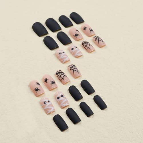24 Black Halloween Spider Web Square Press On Nails – Women’s Party