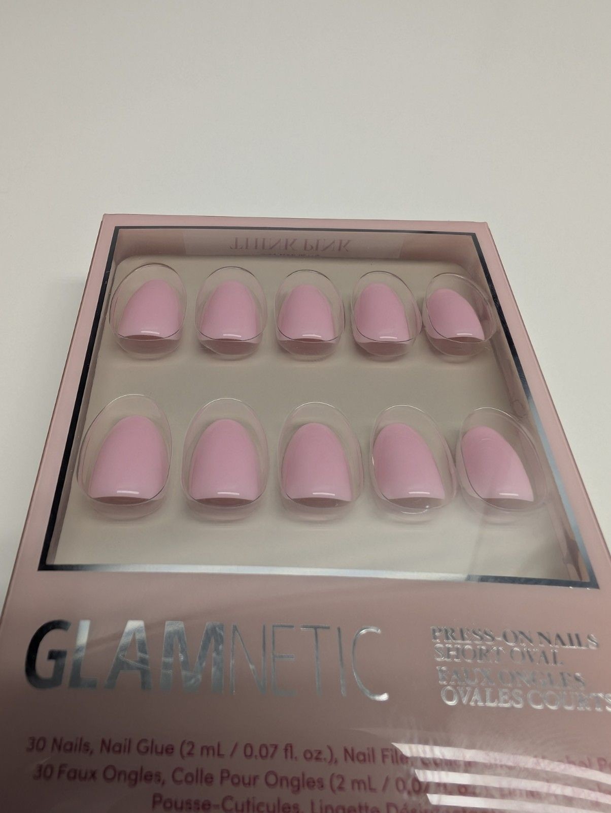 Glamnetic Premium Nails, Think Pink , Solid Opaque, Light Pastel Pink, Short NIB