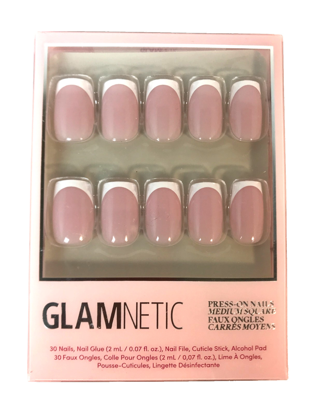Glamnetic Press On Nails Classy French Tip Medium Square Complete Manicure Set