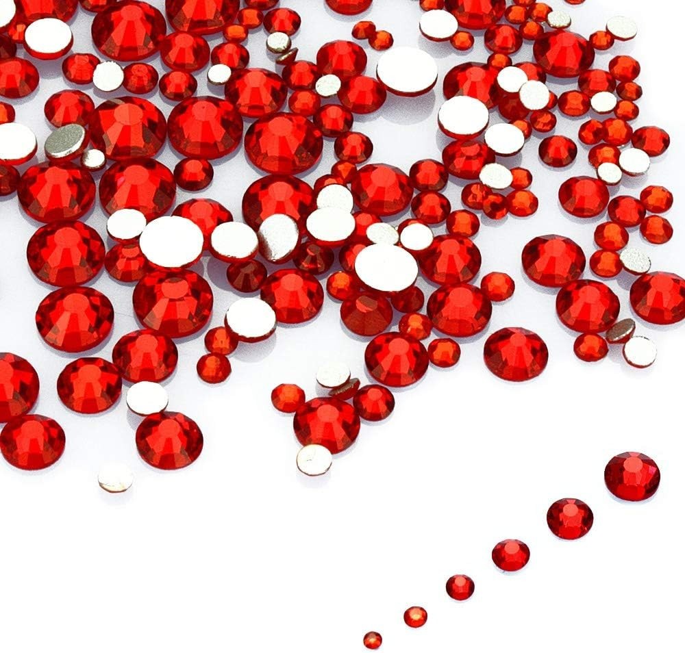 Luxurious 1200-Piece Round Rhinestones Collection in Siam Red – 1.5-5mm Sizes