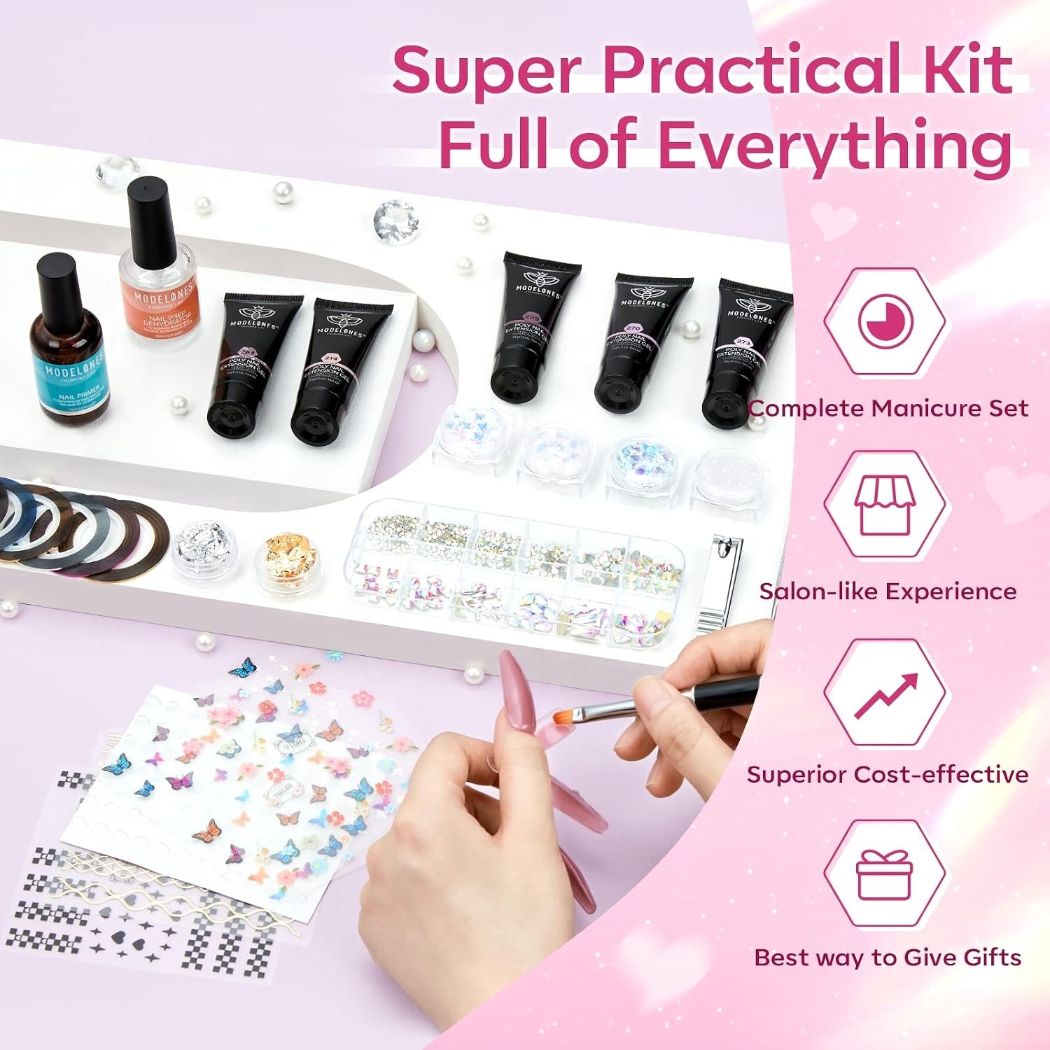 Poly Nail Gel Kit 8 Colors Rosy Pink + 48W Lamp