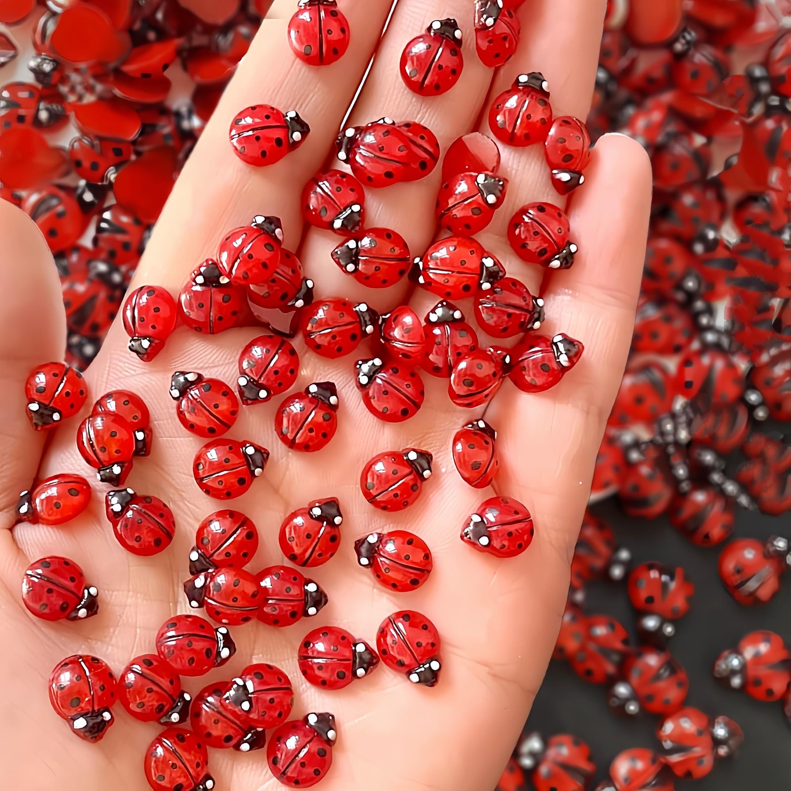 Tephrent 200Pcs Red 3D Ladybug Nail Charms Rhinestones Insect Gems