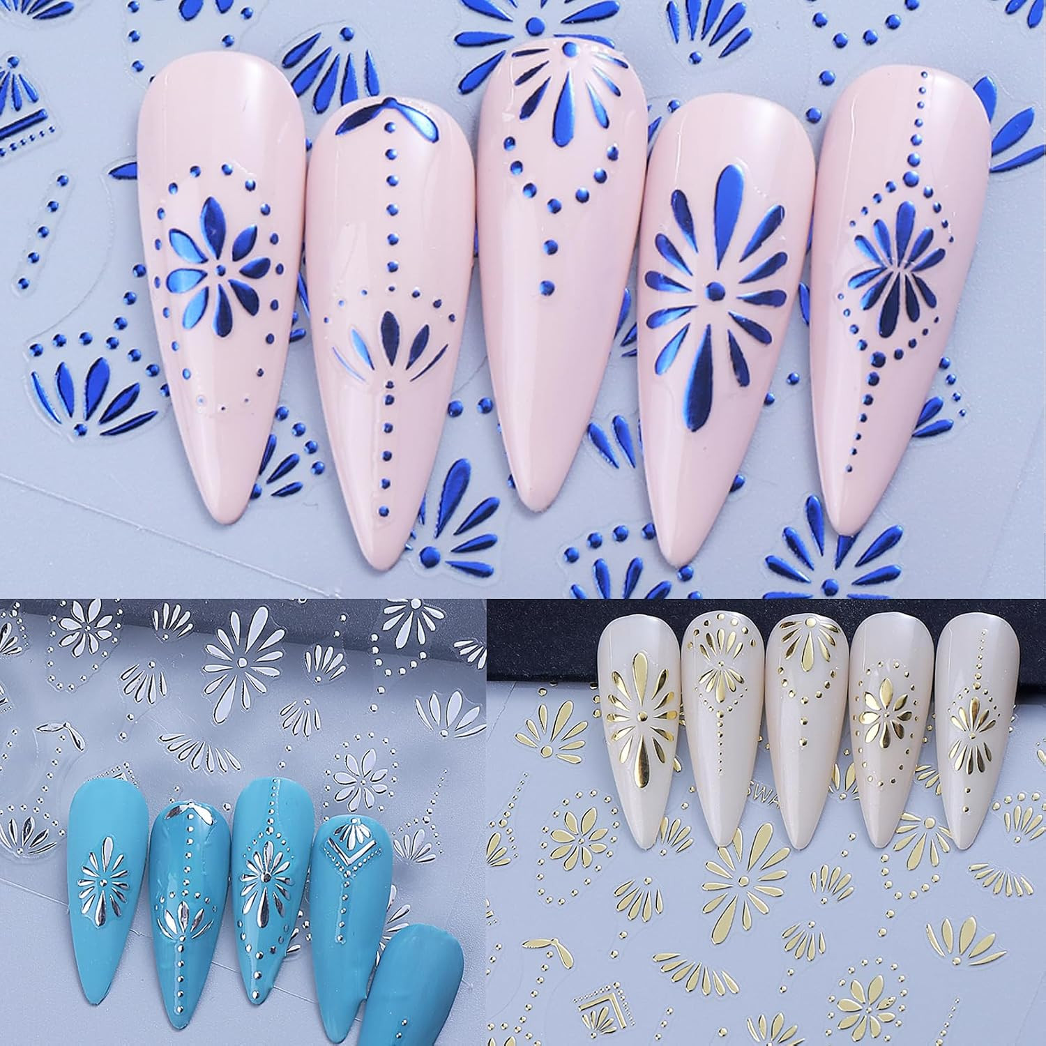 Bohemian Style Nail Stickers – Retro Blue Boho Chic Ethnic Tribal Pattern Self-A