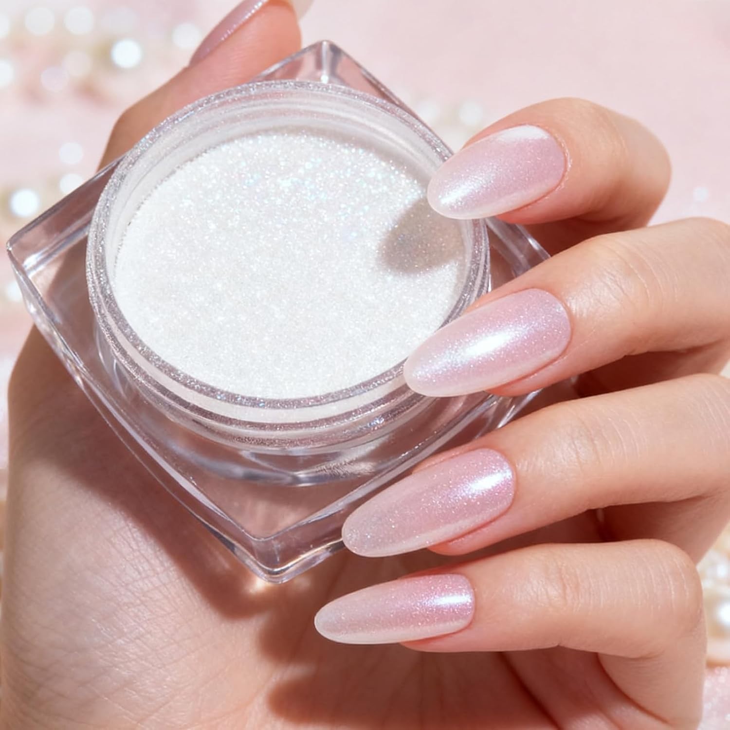 Iridescent Mermaid Chrome Nail Powder White Pearlescent Mirror Effect