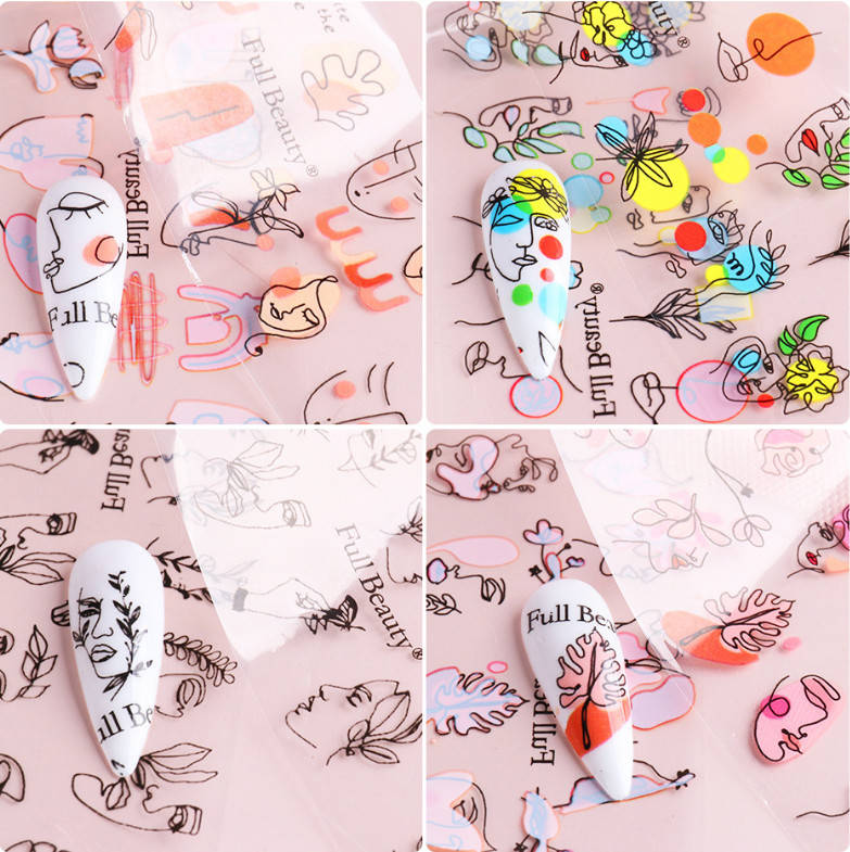 10Rolls Foil Stickers Abstract Face Line Leaf Nail Art Transfer Paper Wrap Decor