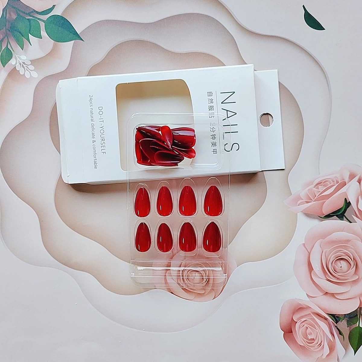 Wine Red Press on Nails Short Almond Shaped, Short Almond Fake almond wine red