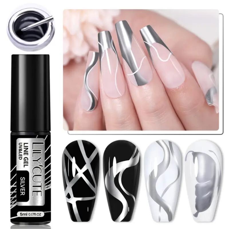 LILYCUTE Metallic Liner Nail Gel Polish Solid Colours Glitter Art Pen Painting