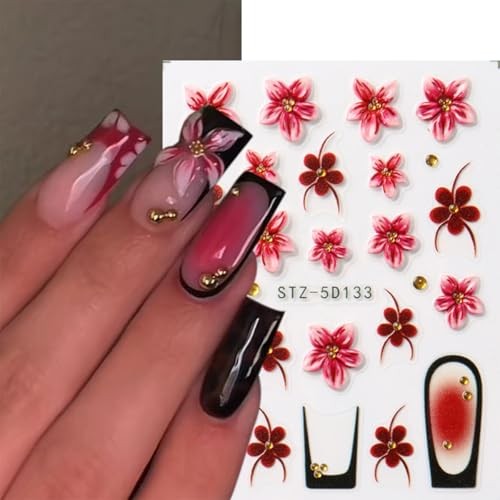 Flower Nail Stickers 3D Self Adhesive Nail Art Stickers Flower Nail Stickers-14