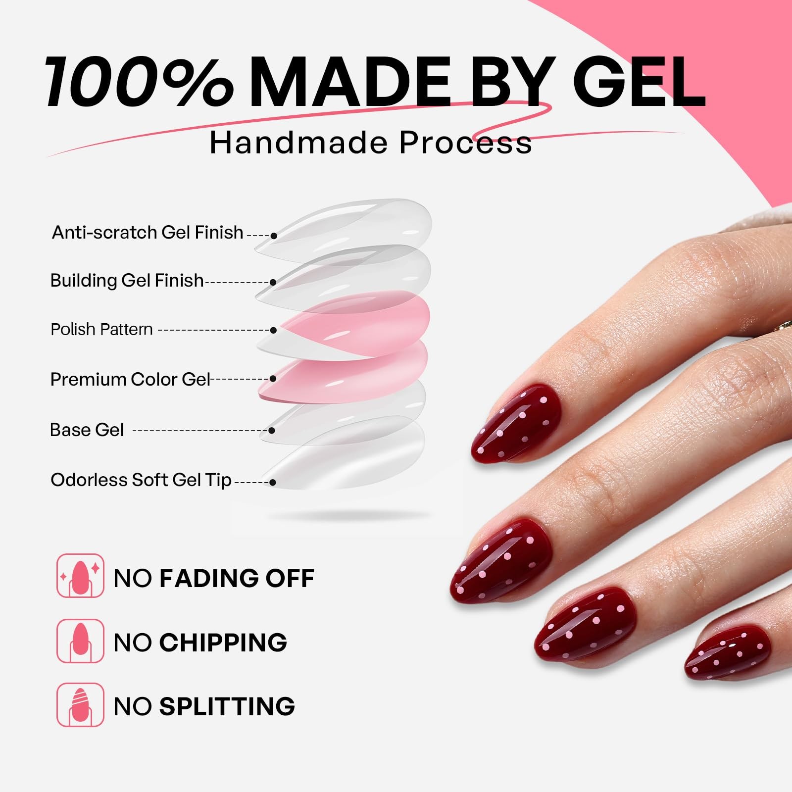 GJZEZ 32Pcs Red Polka Dot Short Almond Press On Nails