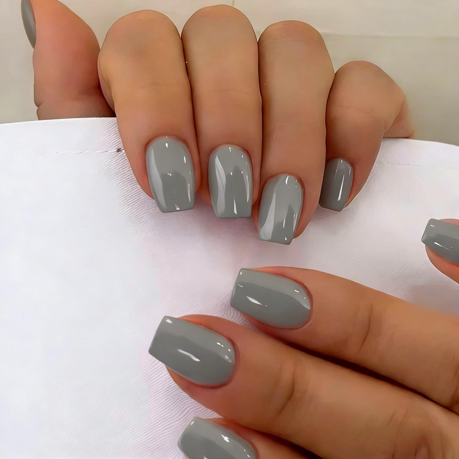 SXVME Dark Grey Coffin Press On Nails Short