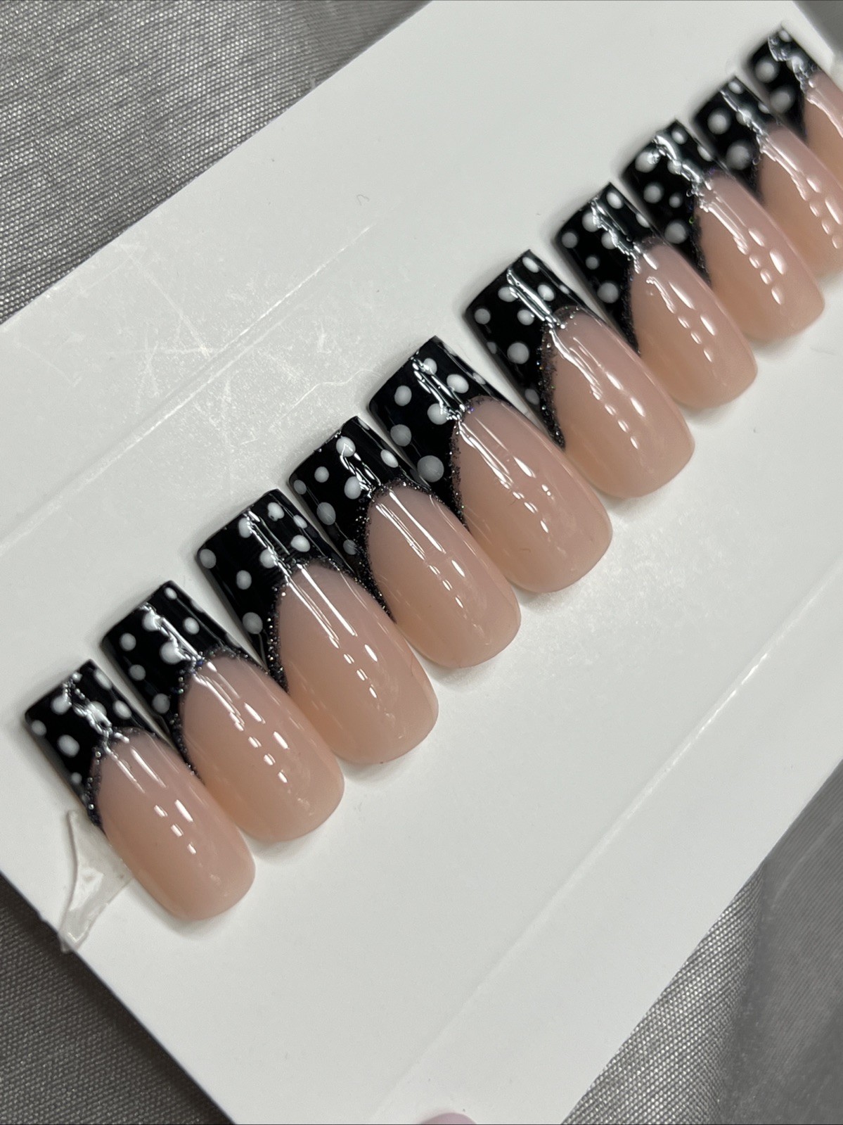 🌸 CUSTOM Press On Nails FRENCH BLACK Flower PINK 10p SET W Kit