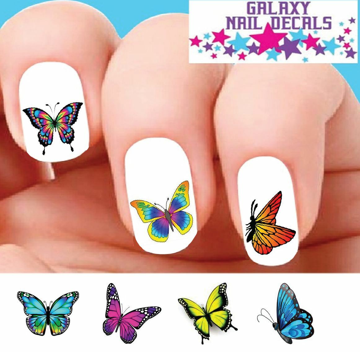 Waterslide Nail Decals – Set of 20 Colorful Butterfly Assorted #2