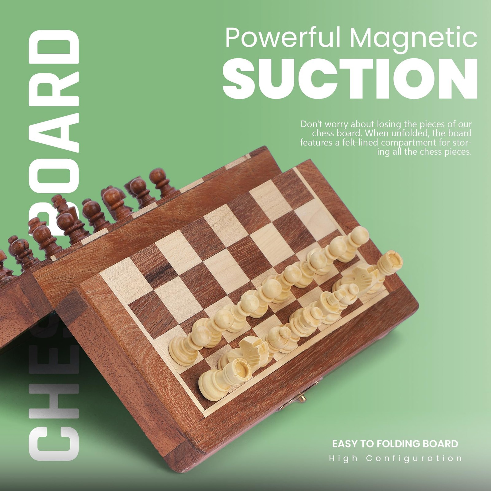 Ajuny Magnetic Travel Chess Set – Handcrafted Acacia Wood, 7×7, Brown