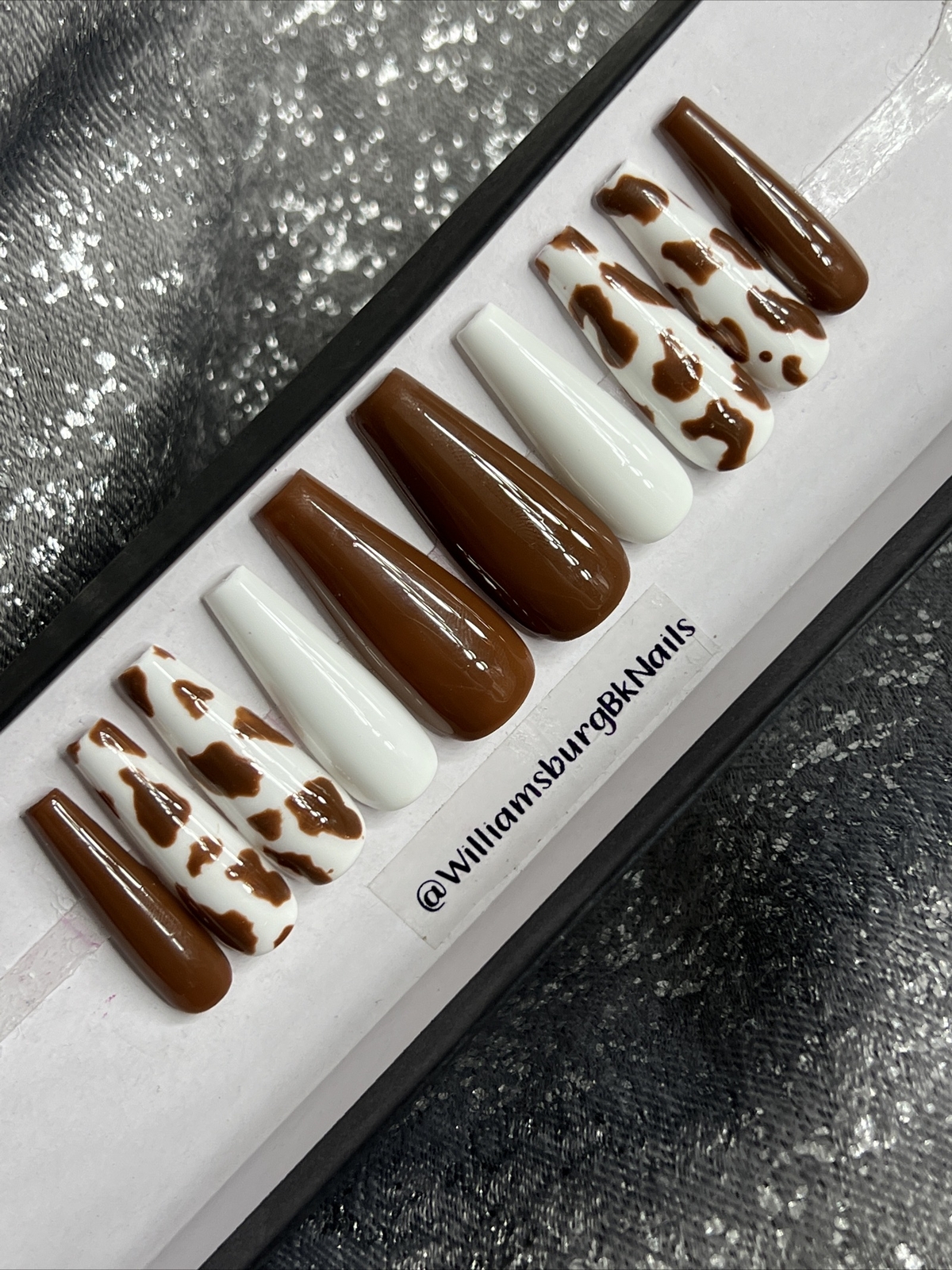 🐮 CUSTOM Gel Press On False Nails, Cow Print , 10p Set W FULL KIT NEW