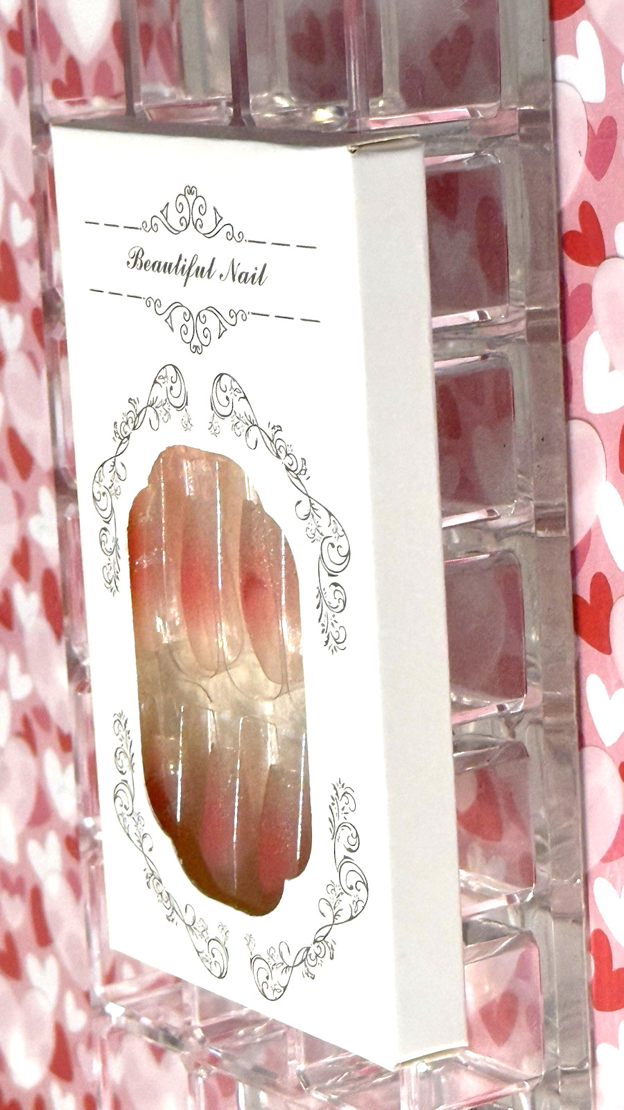 Beautiful Nail CLEAR with Pink & Gold Glitter Medium Coffin Press On Mani BOXED