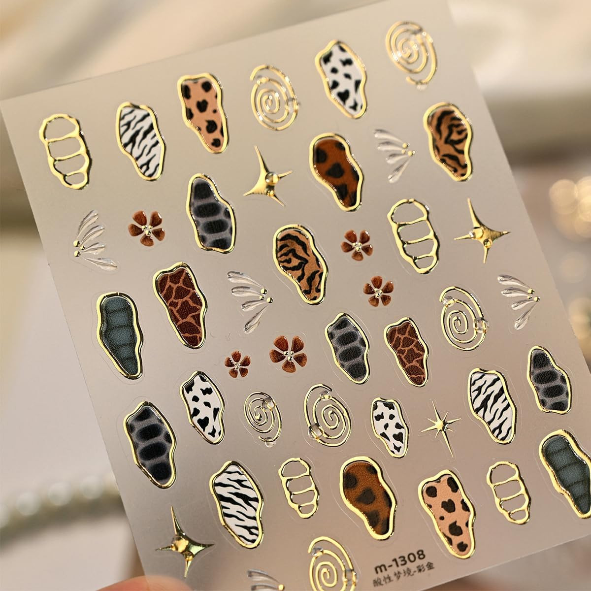 Leopard Print Nail Art Stickers 5D Embossed Retro Gold Nail Decals Self-Adhesive