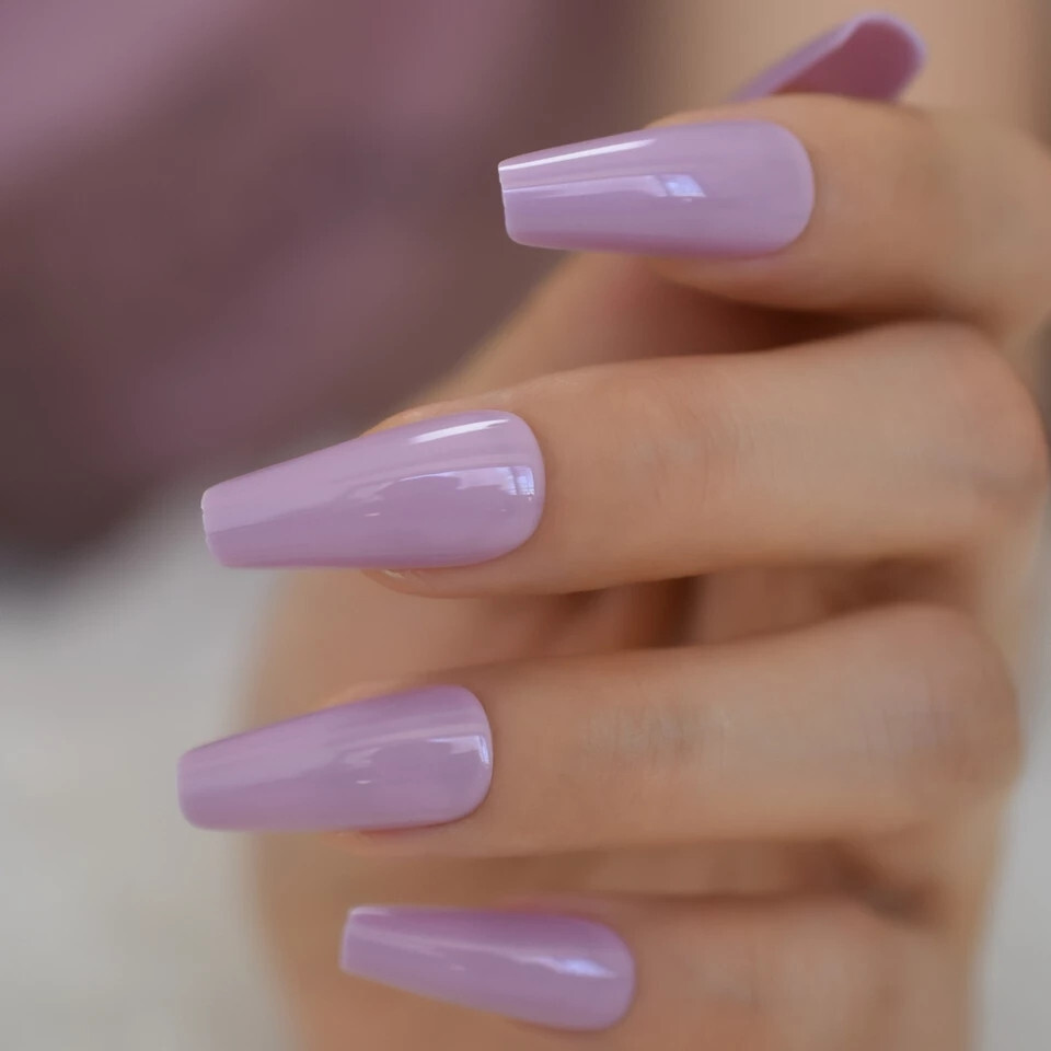 24 Press on nails kit w glue Long coffin lavender purple