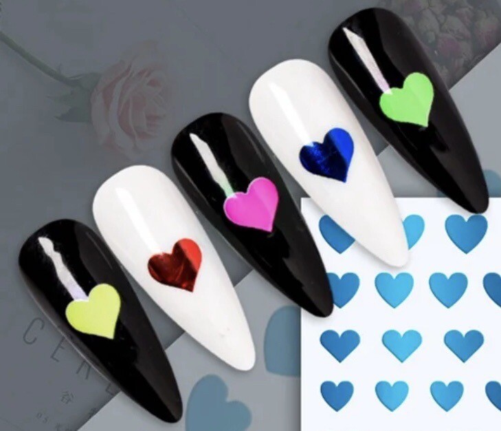 Nail Stickers Art Decal DIY Design 3D Waterproof Blue Metallic Hearts JO-2203