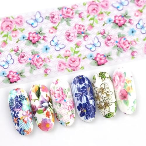 10 Sheets Nail Foil Flower Nail Stickers Floral for Nails Design Starry Style 7