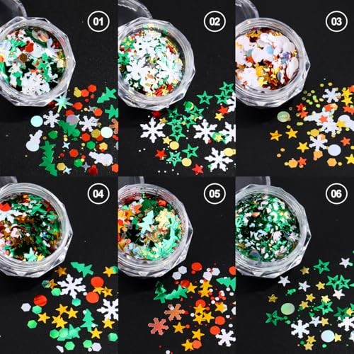 6 Box Christmas Nail Art Glitter Sequins Winter Xmas Tree Snowflake Stars Nail