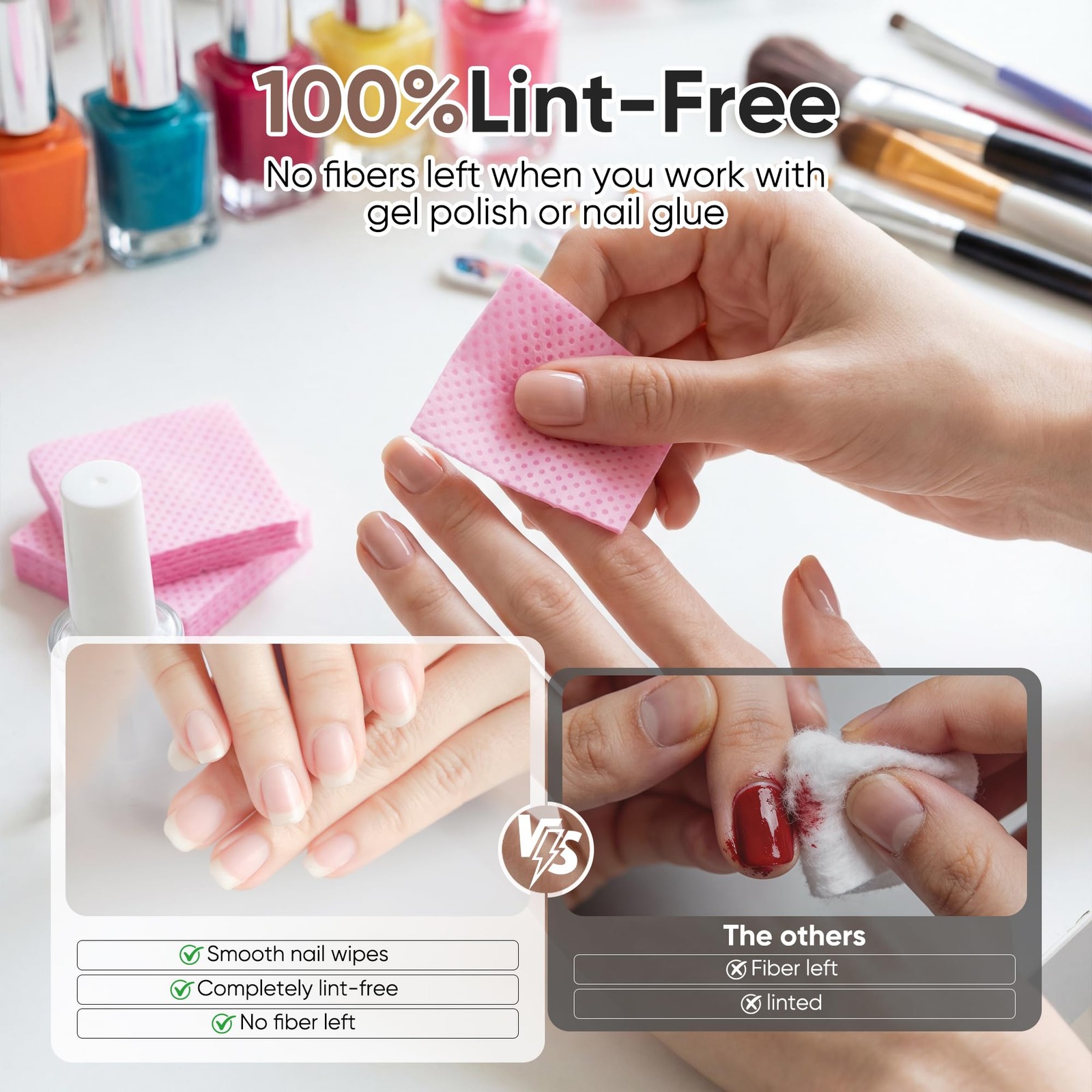 1200 Lint Free Nail Wipes, Acetone Polish Remover Pads, No Wipes…
