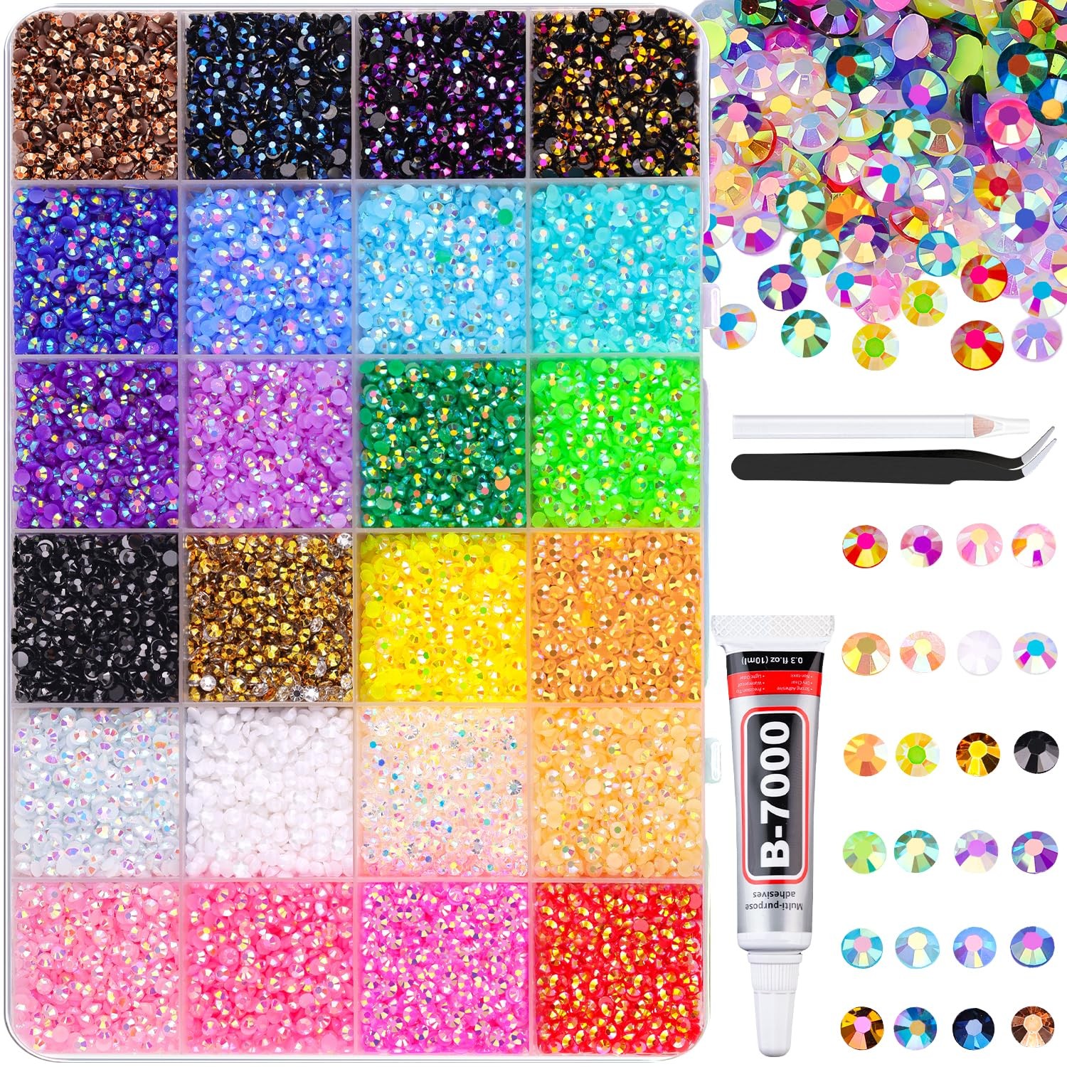 32000Pcs Resin Jelly Rhinestones with 1 Pcs B7000 Jewelry Glue for Bedazzling…