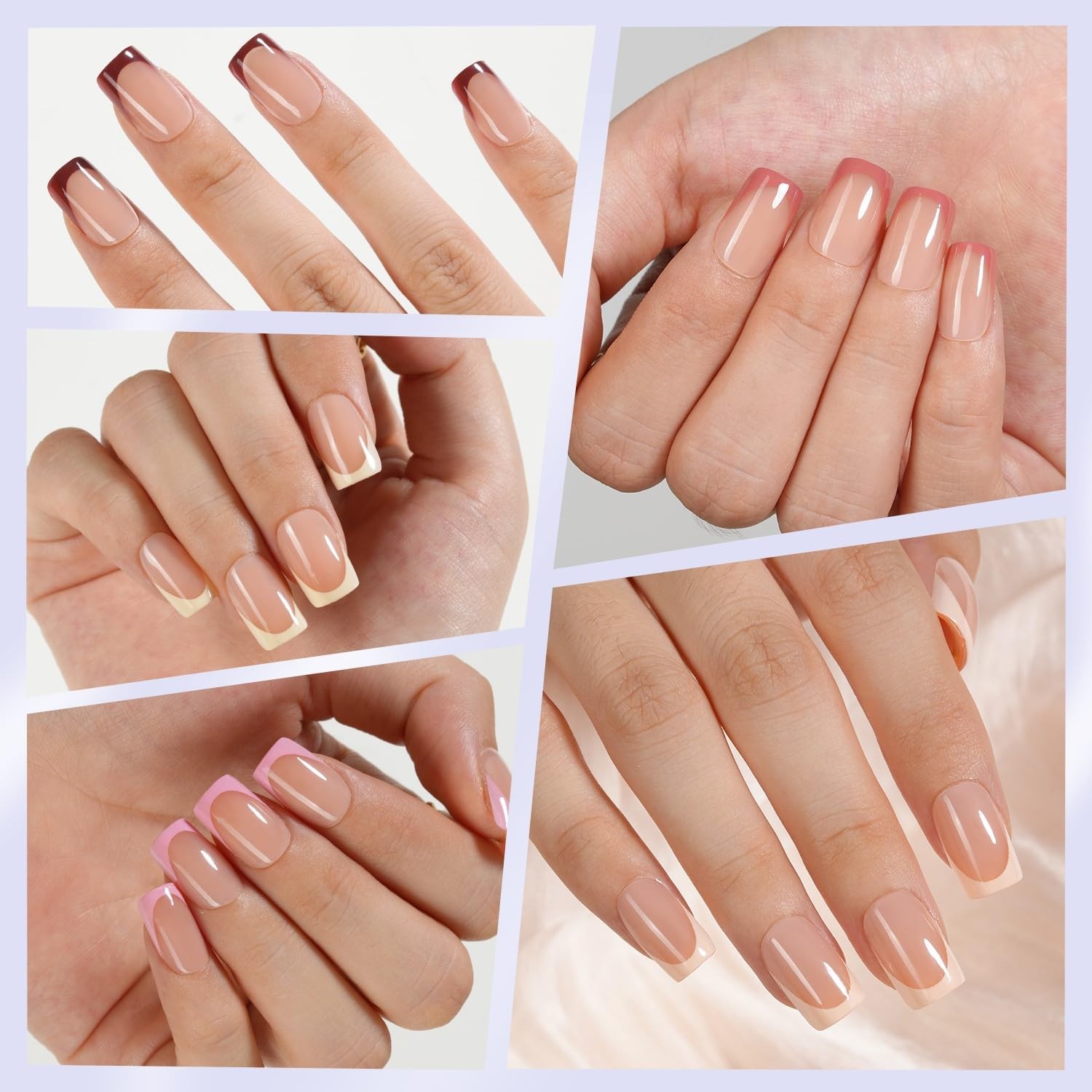Misssix French Gel Press on Fake Nail Tips, Short Square, No Need Multicolor