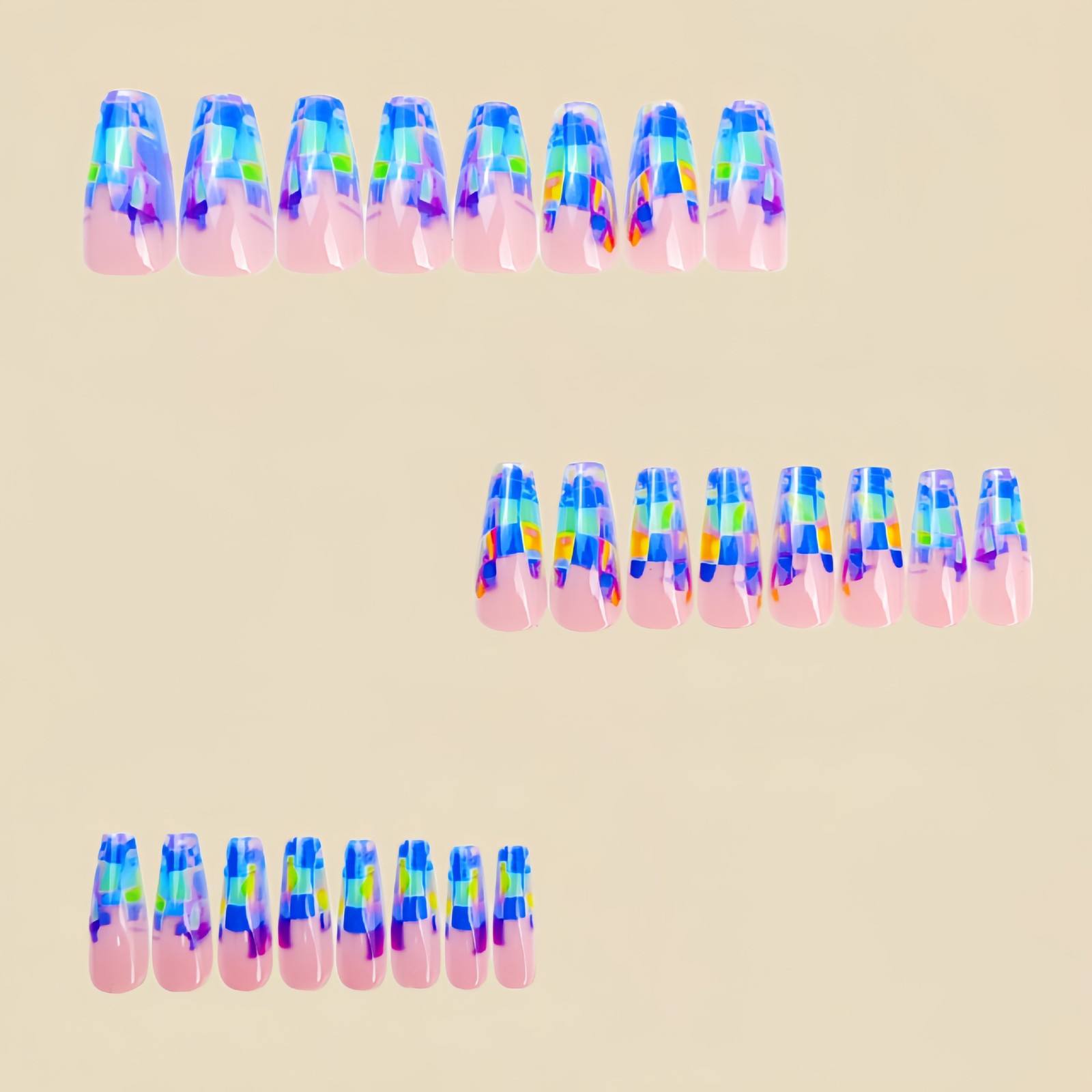 96PCS (4 Packs) Long Coffin Press on Nails Multi-Design Reusable False Nails