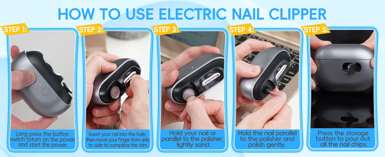 Electric Nail Clipper with LED Light, 2 Speeds Nail File & Baby Automatic