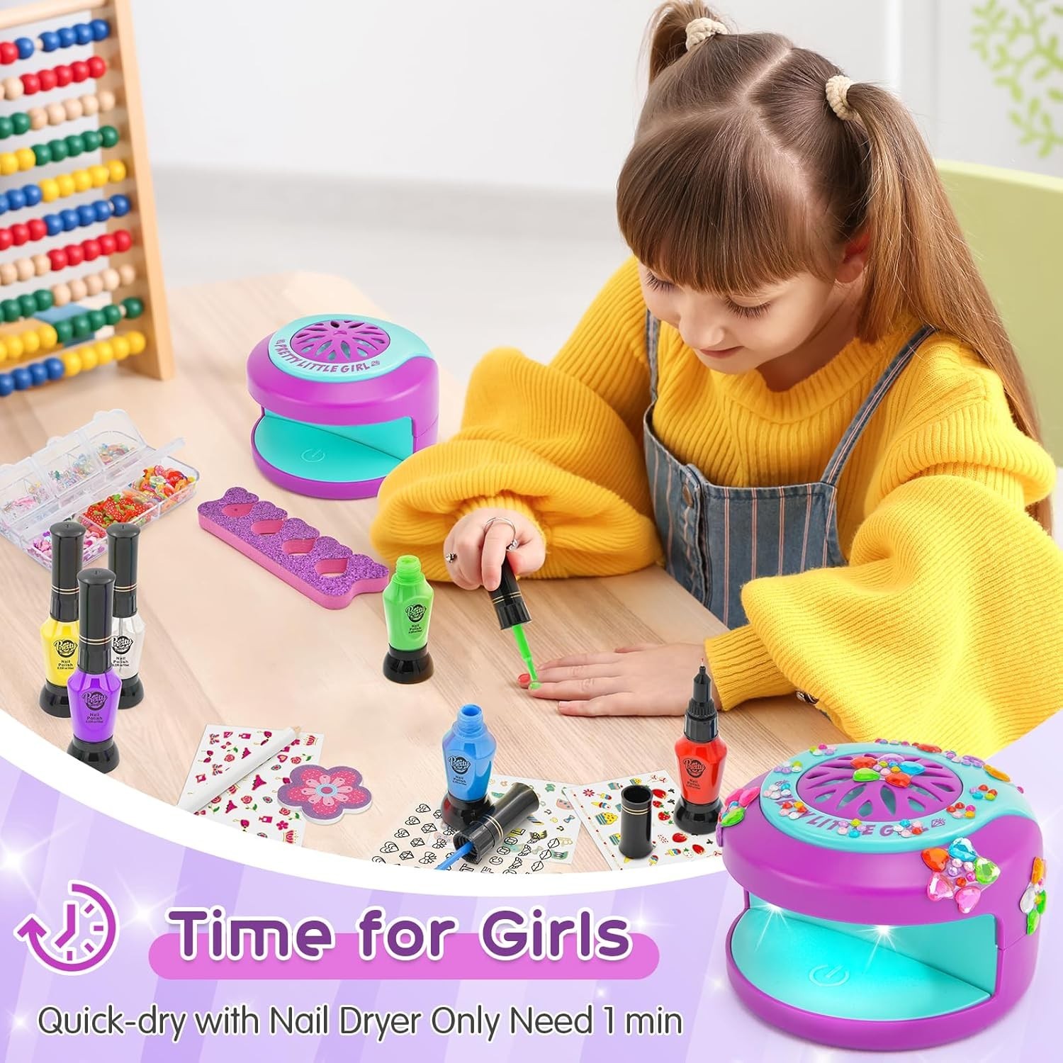 Kids Nail Art Kit for Girls Ages 7-12 with Nail Dryer & 2 in 1 Water Based Na…