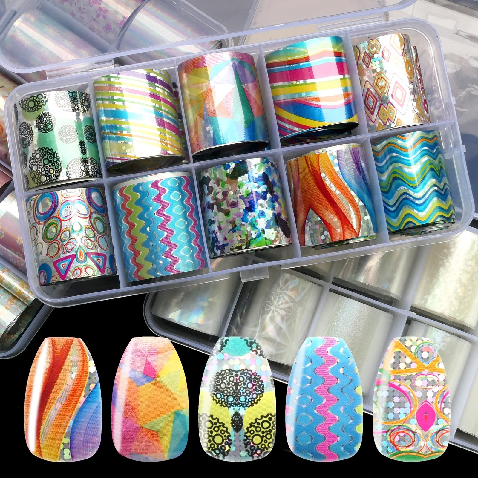 AddFavor 30 Roll Nail Foil Transfer Sheets Holographic Colorful Multicolor