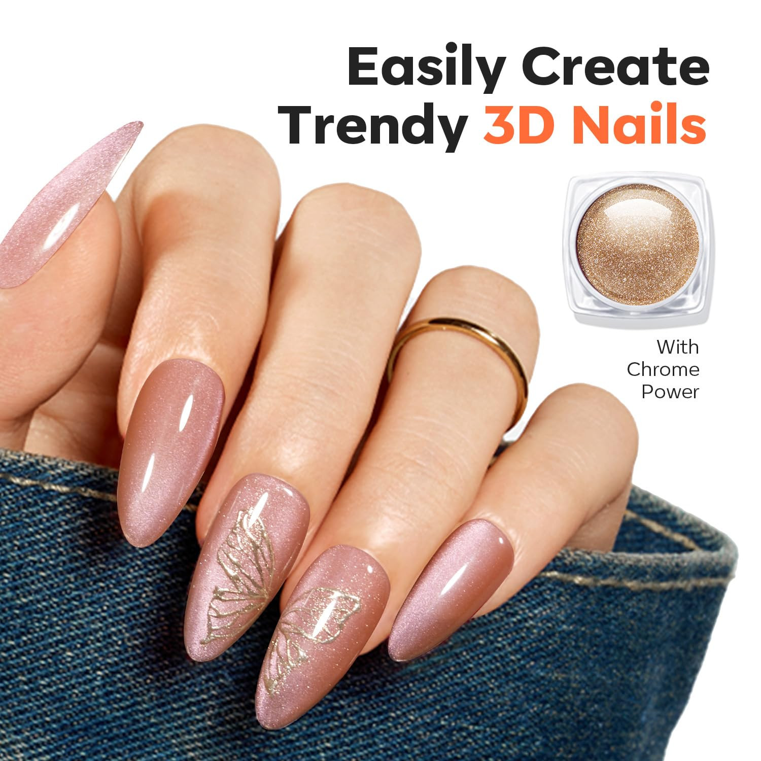 16 PCS Gel Nail Stamping Plate Set, French Tip Tool Gold Silver Pearl Chrome Pow