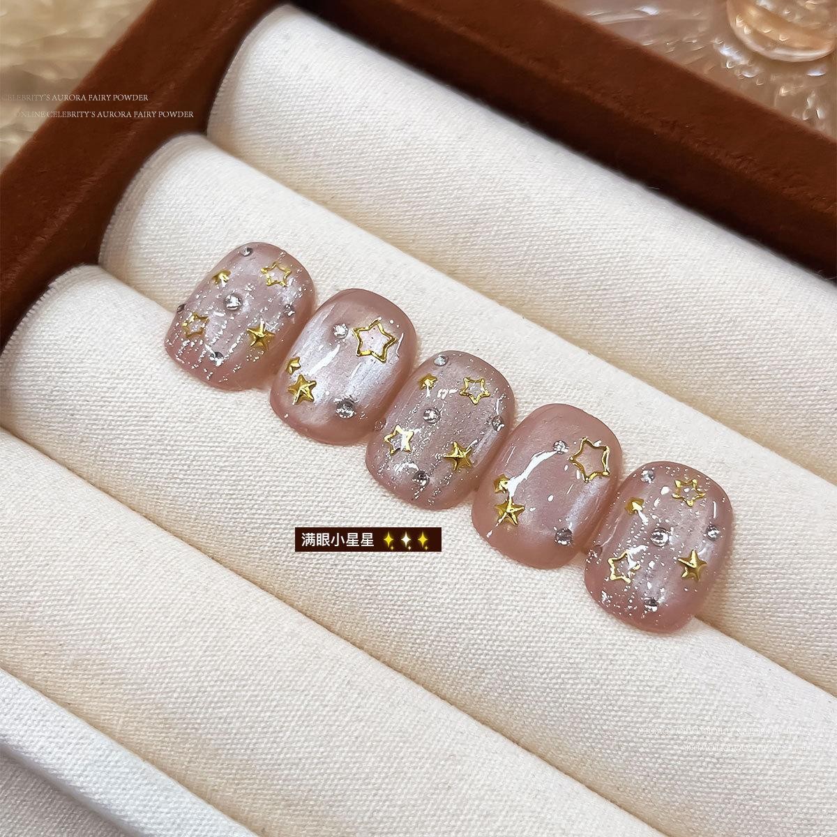 12-Grid Star Rivet Nail Art Set, Mixed Hollow Five-Point Stars Steel Ball Charms