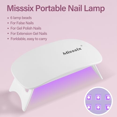 Misssix Gel Nail Tips Kit, 216Pcs Fake Nails, Portable UV Lamp, 12 Sizes