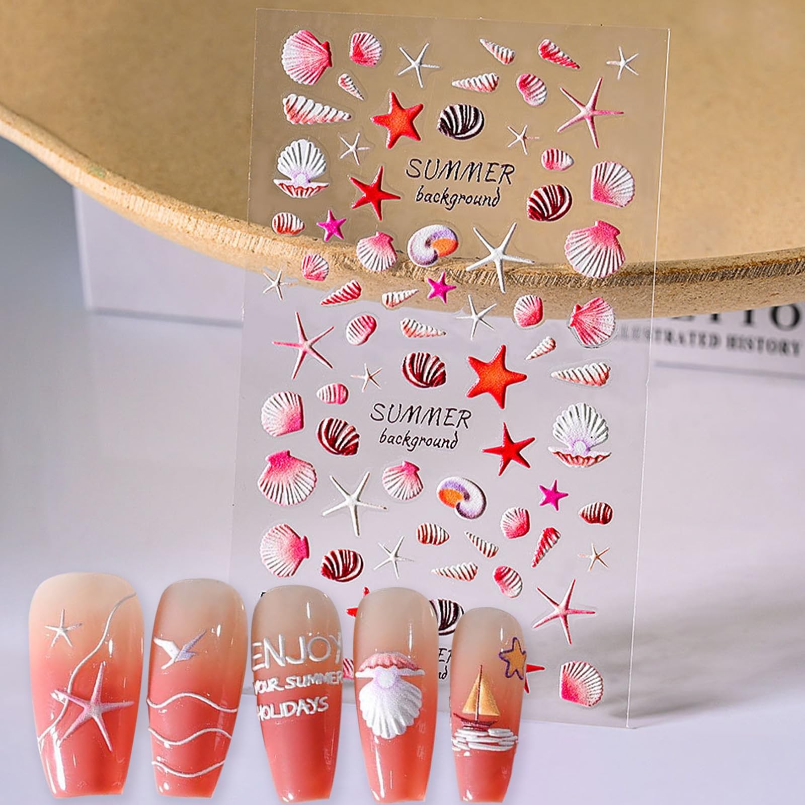 Beach Nail Stickers for Nail Art Shell Nail Decals for Women | 5D,Self Adhesive,