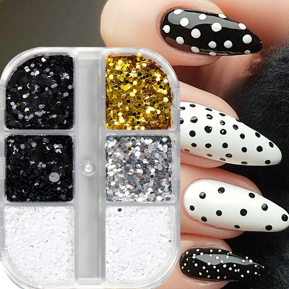 1 Box 6 Grids 3D Laser Mini Polka Dot Nail Sequins 1mm Tiny Dot Nail Glitter …