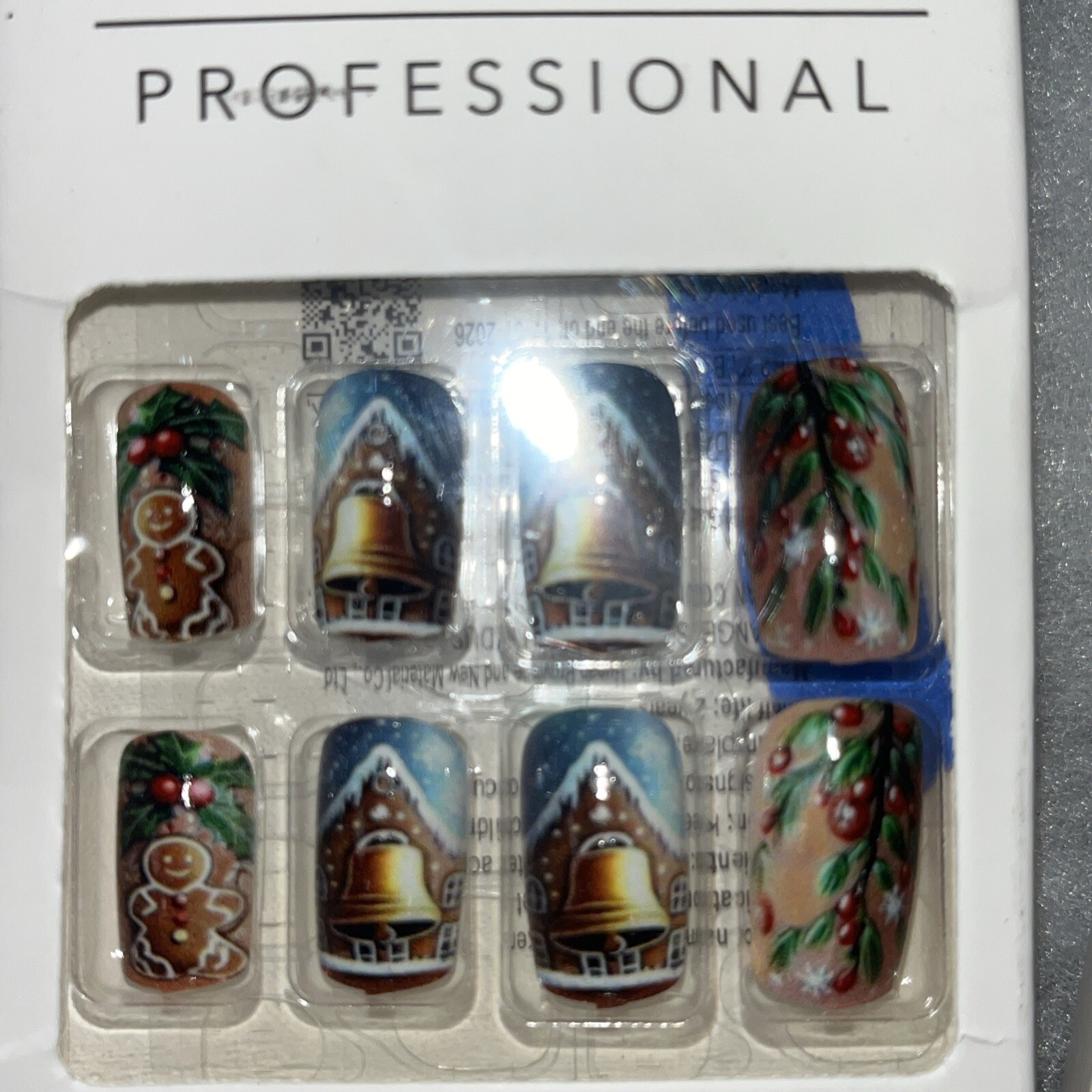 2 New Sets Of Press-On Manicure Nails, Short Rounded Gingerbread & Holiday Glam