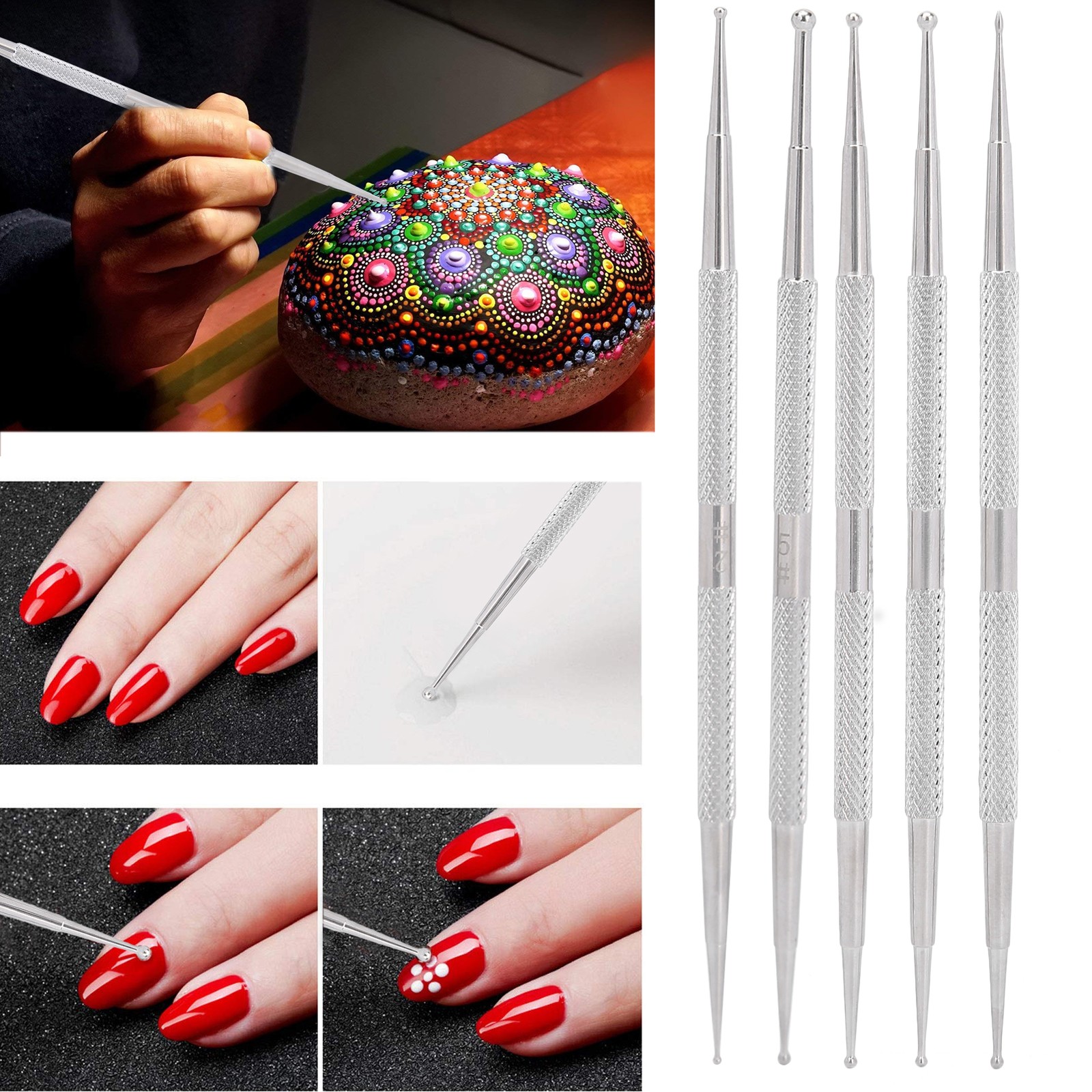 5pcs Double Head Nail Art Dotting Pen Stainless Steel Nail Painting Pen DIY Deco