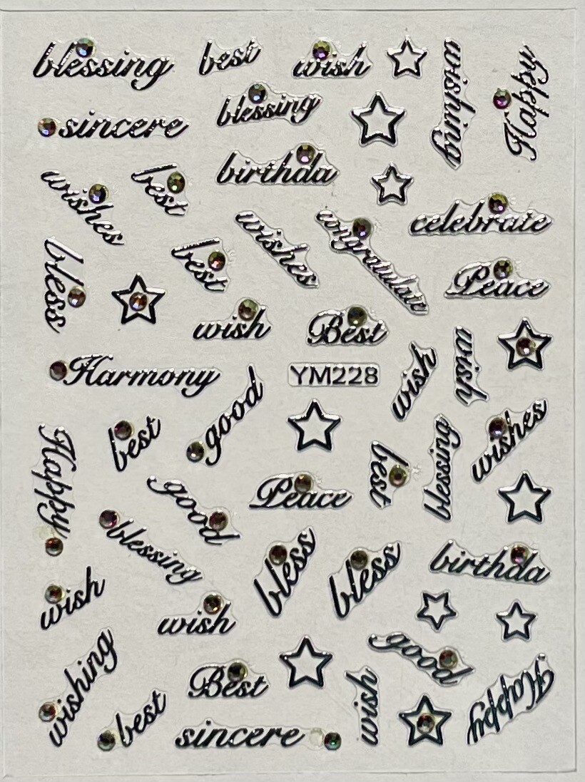 Nail Stickers Art Decal DIY Design 3D Waterproof Words Star Gems YM228