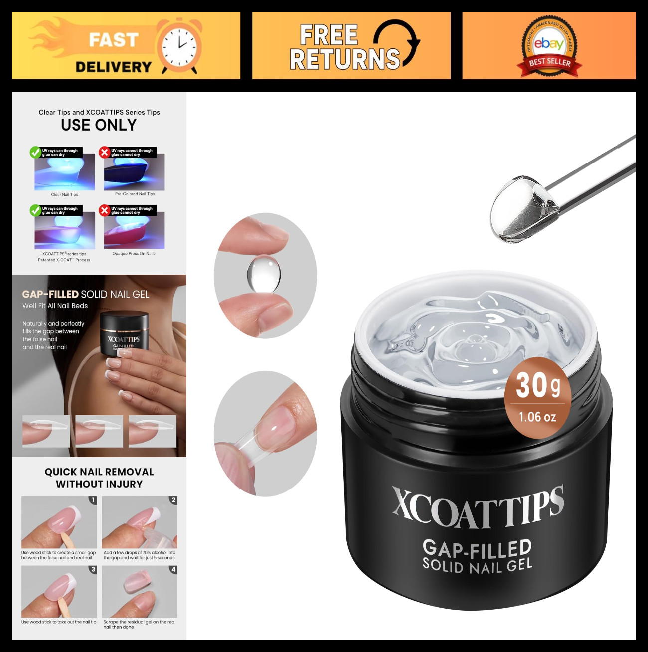 Solid Nail Glue Gel 30g – Gap-Filled UV Gel for Press-On & Acrylic Nails