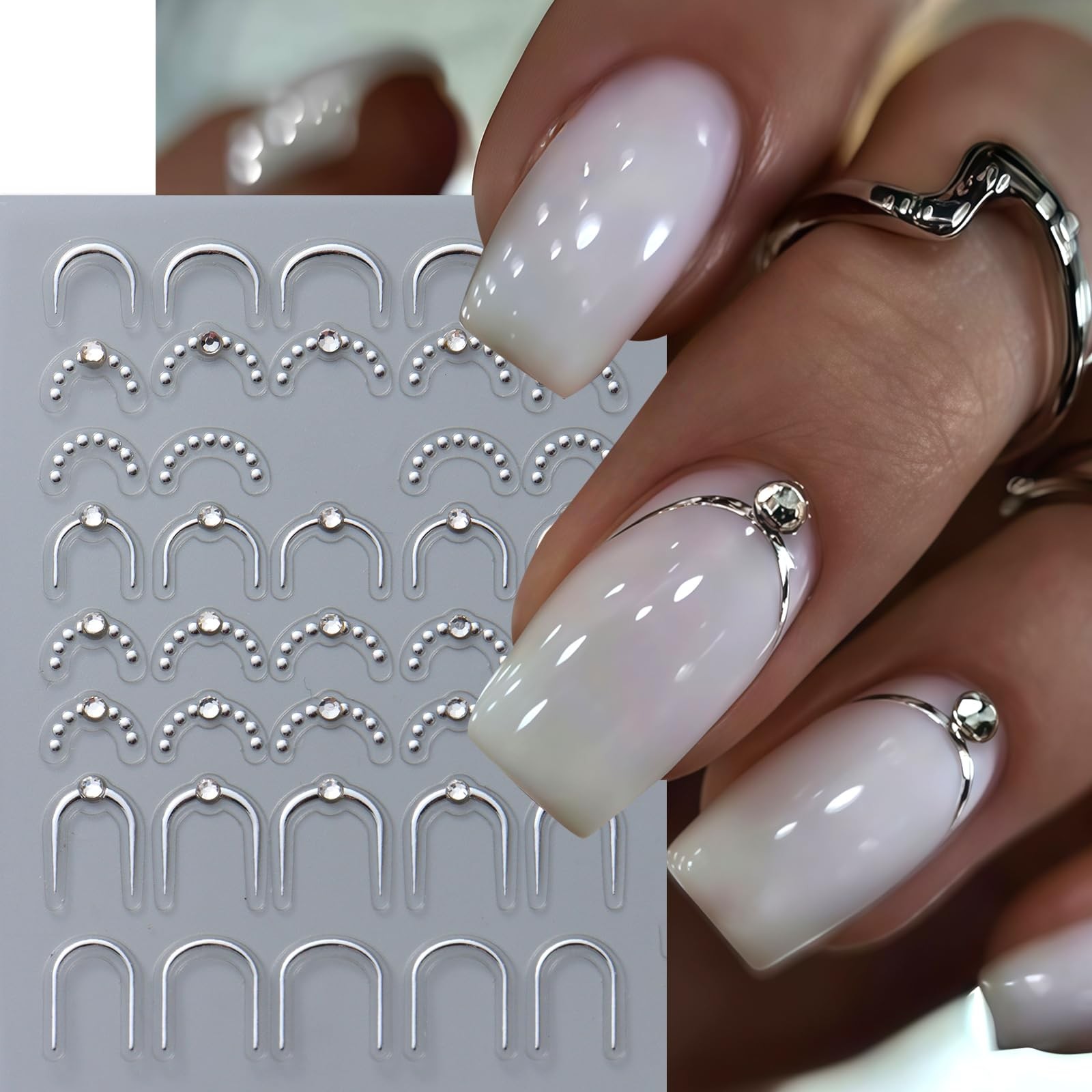 4 Pcs French Line Nail Art Stickers Decals 5D Embossed Gold Sliver Lines Nail…