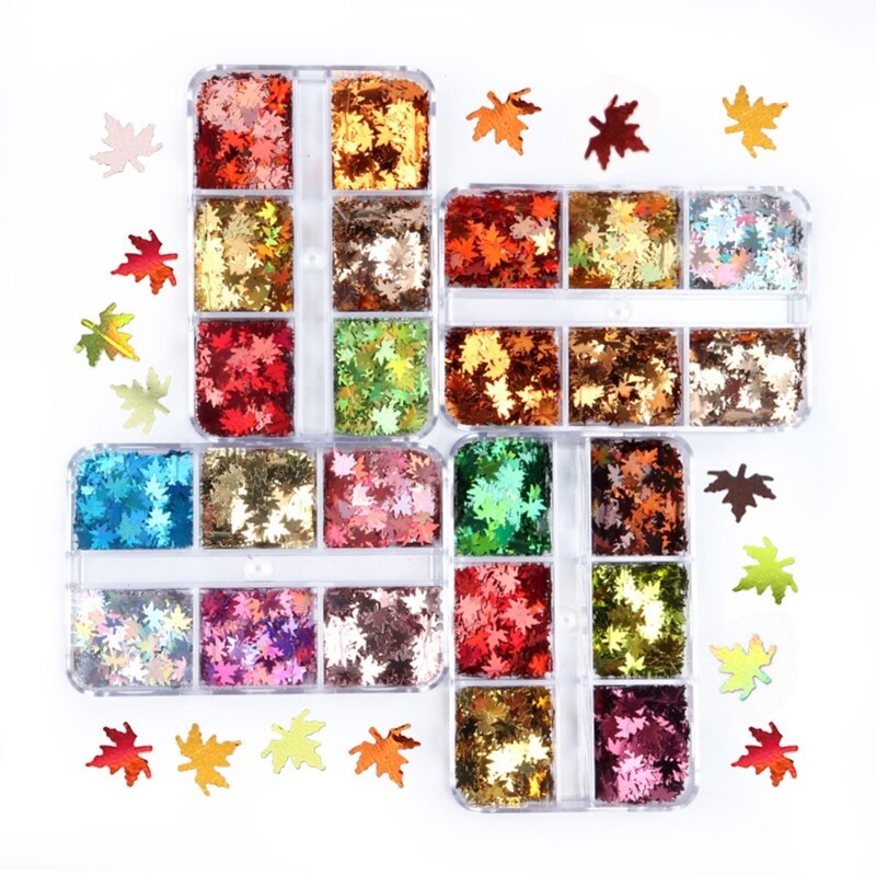 3D Maple Leaf Glitter Sequins Art Flakes Manicure Colorful