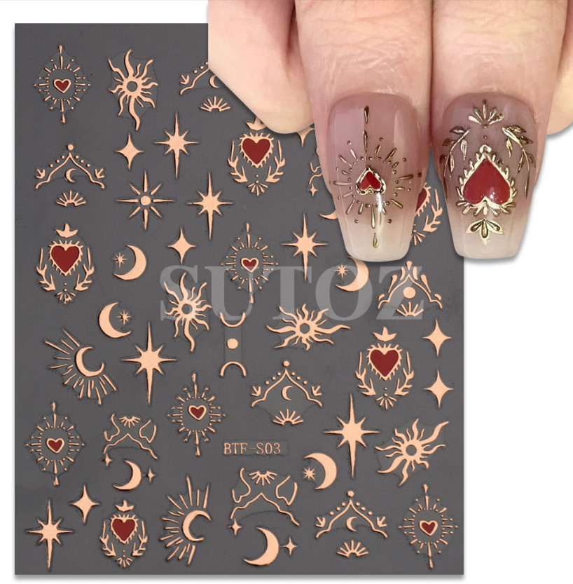 Star Moon Bronzing Heart Nails Gold Sliver Laser Spiritual Baddies Stickers NS39