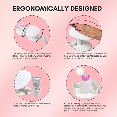 Nail Stand Hand Rest for Manicure, Multi-Angle Polish Trays & Foot Station Suppl