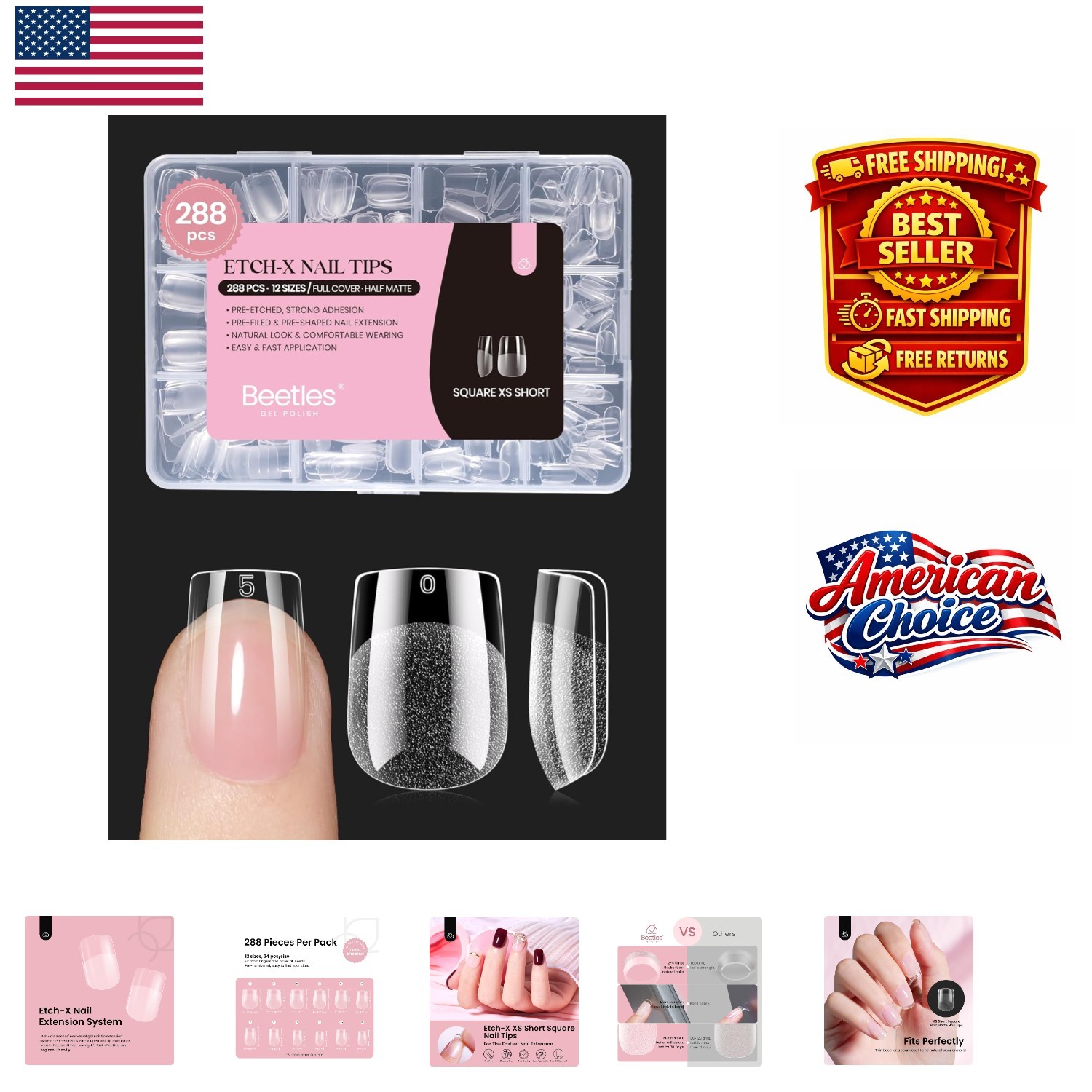 Beetles 288 pcs Extra Short Square Nail Tips – Perfect for Beautiful DIY Nails